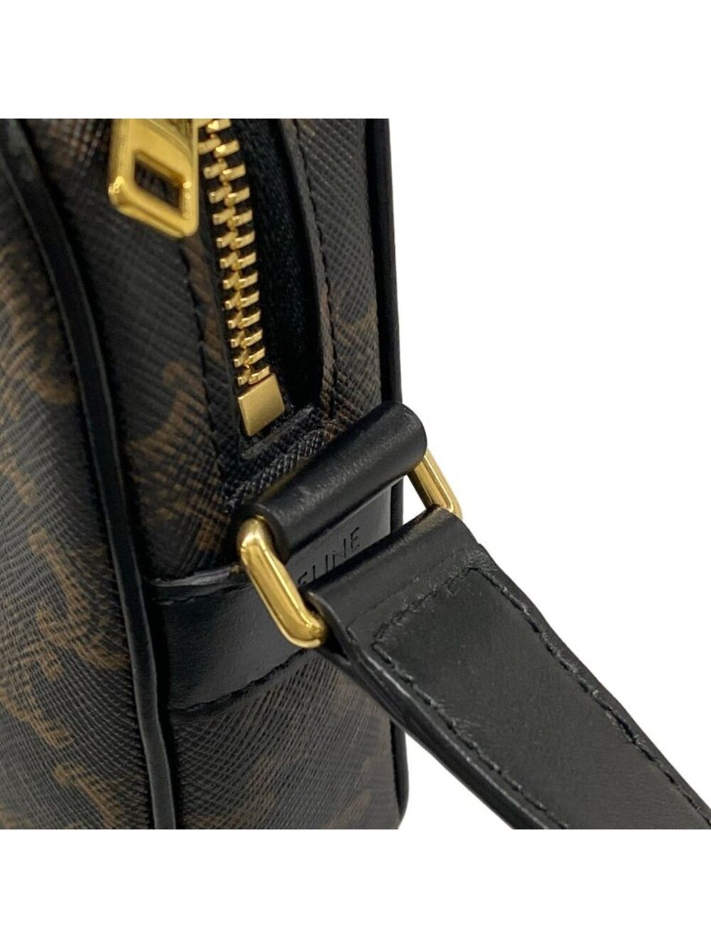 Celine Shoulder Bag Triomphe Canvas Black Dark Brown Leather - Picture 11 of 15